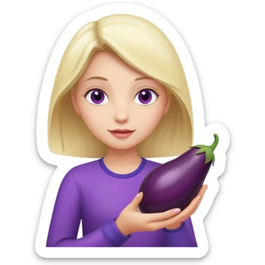 girl holding brinjal sticker