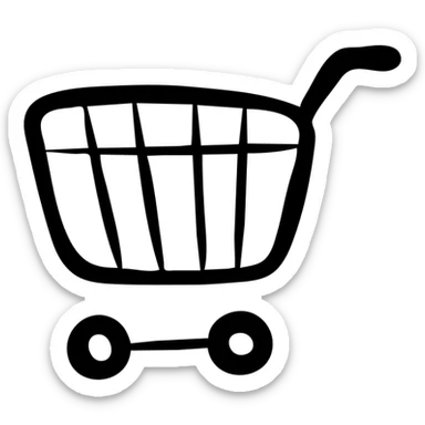 Hand-drawn shopping cart icon with a basket and wheels sticker