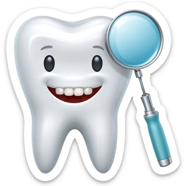 tooth with a small drill and dental mirror, representing root canal treatment sticker