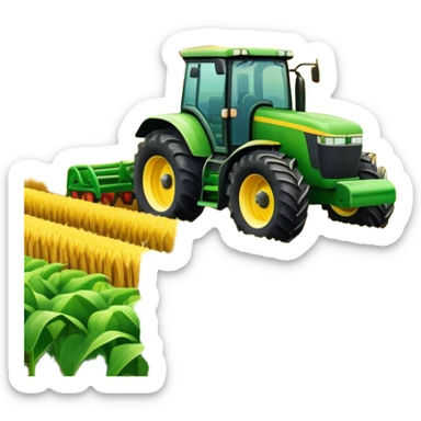 An icon featuring a large farming tractor in the middle of a lush field, with crops ready for harvest. The design includes farming tools, a barn in the distance, and a vibrant landscape, symbolizing the immersive world of agricultural simulation. Transparent background. sticker