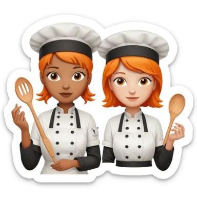 Dos chicas chef, una pelinaranja de pelo lacio y otra con pelo negro con rulos sticker