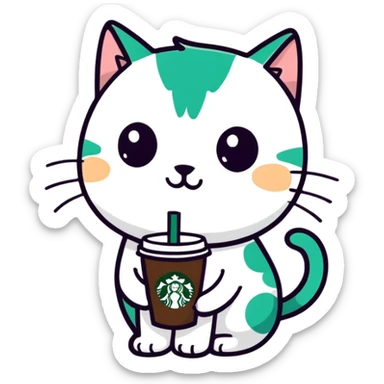 cat drinking starbucks  sticker
