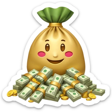 Luxury 3D emoji, overflowing money bag, stacks of cash, premium lighting, rich glossy look, ultra clean, transparent background


 sticker