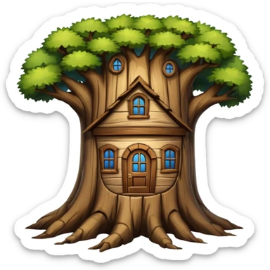 house inside a large dark tree trunk sticker
