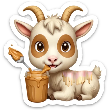 cute baby goat eating peanut butter sticker