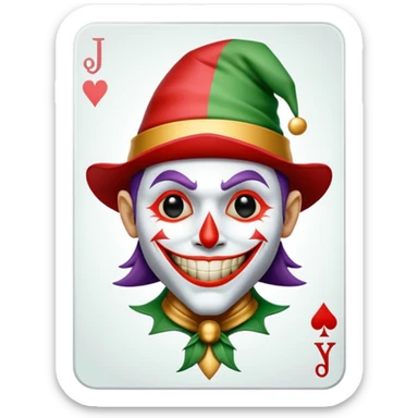 1 poker card, perfectly squared card, with crazy colorful human jolly joker inside, magic star symbol with a "J" sticker