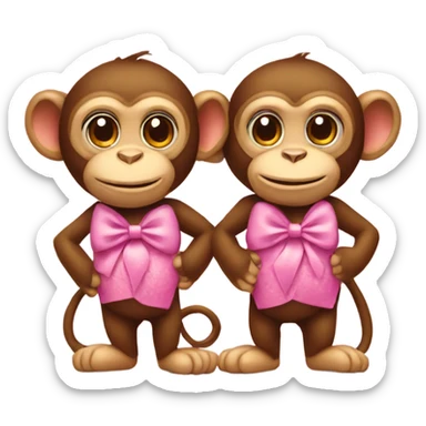 two monkeys in love, one is wearing a pink bow  sticker