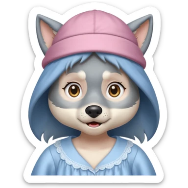 the wolf in grandma's nightgown and cap in the little red riding hood story sticker