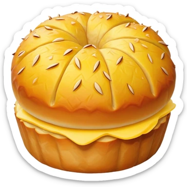 Chinese pineapple bun with crispy yellow top crust, simplified emoji style with bold outlines and bright colors, cartoon style Bo Lo Bao pastry sticker