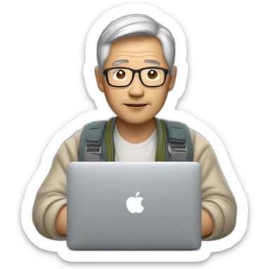 Aged 50 Asian  Guy coding on the macbook sticker