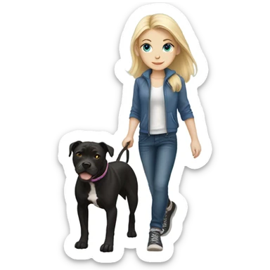 Blonde hair blue eyed girl walking black pit bull sticker