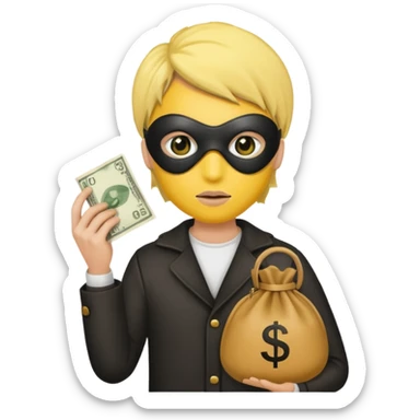 yellow skin robber wears black eye mask and carrying money bag sticker