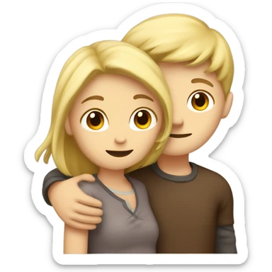 two people (blonde boy and brown hair girl) hugging; cute sticker