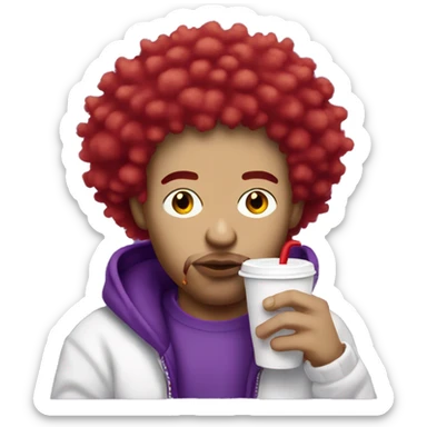 white skin rapper with red fluffy hair  sipping purple drink in white cup sticker