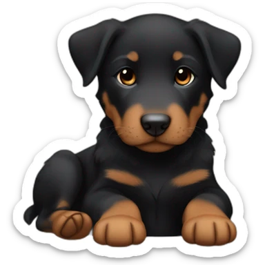 Sleeping black and brown beauceron puppy with white chest and chin sticker