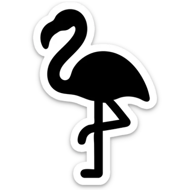 flamingo, solid filled icon style, bold silhouette, no outlines, simple shape, black fill sticker