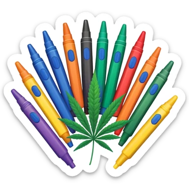 a pack of crayola markers with cannabis leaf sticker