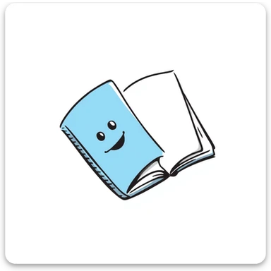 sky blue notebook with a smiling face, hand drawn doodle style sticker