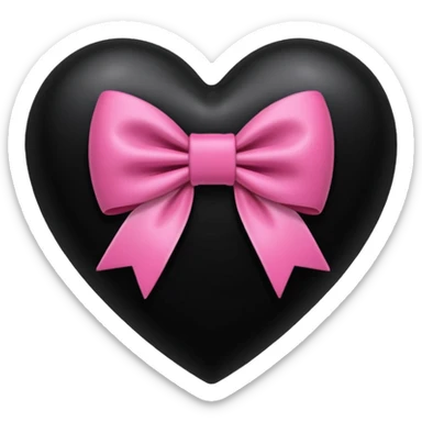 glossy velvet black heart with a pink bow and heart pattern on the bow sticker