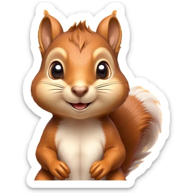 Cinematic Adorably Cute Squirrel Portrait Emoji, Perched with an alert, twinkling gaze and a playful tilt of its head, showcasing a small, nimble body with a bushy tail and delicate whiskers, Simplified yet irresistibly adorable features, highly detailed, glowing with a warm, sunlit glow, high shine, energetic and sprightly, stylized with an air of woodland whimsy, soft glowing outline, capturing the essence of a joyful squirrel that appears ready to scamper out of the screen with boundless charm! sticker