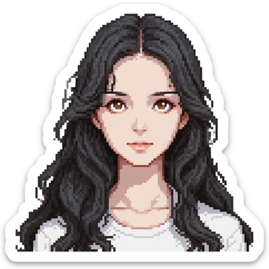 strong girl with brown eyes, long slightly wavy black hair sticker