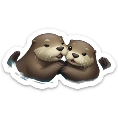 two otters hold hands while lying on the water so that the current doesn't carry them away and they hug sticker