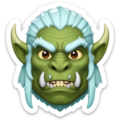 Fantasy orc emoji portrait, tusks lightly covered with ice and snow, winter predator look, strong silhouette, clean minimal emoji design, male/female variant
 sticker