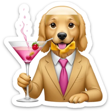 female golden retriever drinking pink martini  sticker