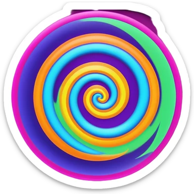 create  a Circular emoji, thin black outline, neon energy tornado vortex, clockwise glowing spiral, blue and green outer swirls, magenta and purple core, red inner arc, yellow-orange base glow, smooth gradients, psychedelic futuristic style, high saturation, intense glow, centered sticker