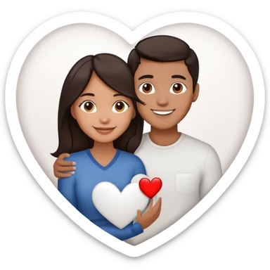 A couple with dark brown hair and mixed skin tone inside a white heart sticker