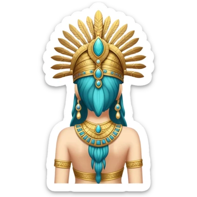 back view of Anunnaki goddess Inanna with elaborate headdress and royal attire sticker
