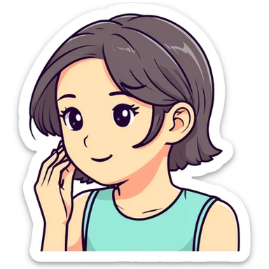 Girl tucking hair behind ear sticker