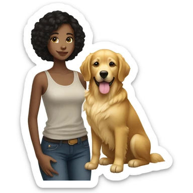 A black haired and light skintone teen girl with a Golden retriever  sticker