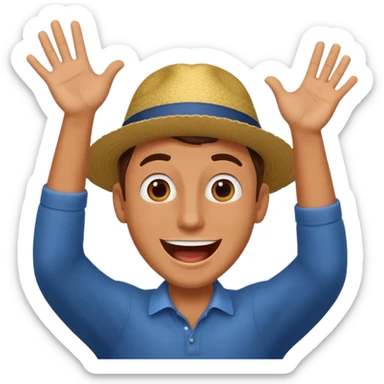 a guy excited with some festival background  without hat sticker