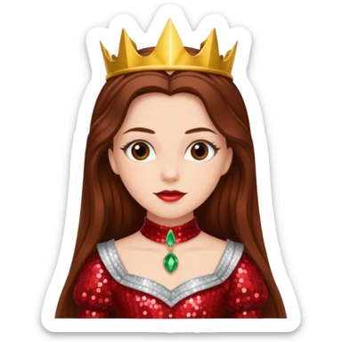 Nessarose from The Wizard of Oz with long brown hair, red sequin outfit sticker