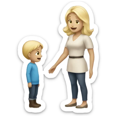 blonde women talking with blonde child  sticker