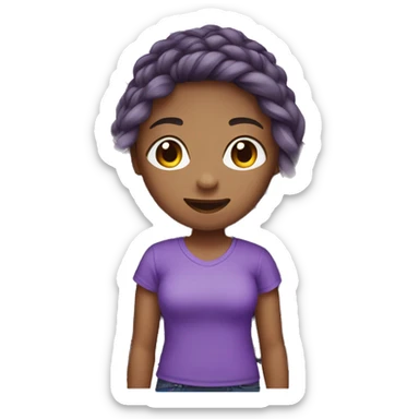 Girl with long hair with braid wearing short purple t-shirt sticker