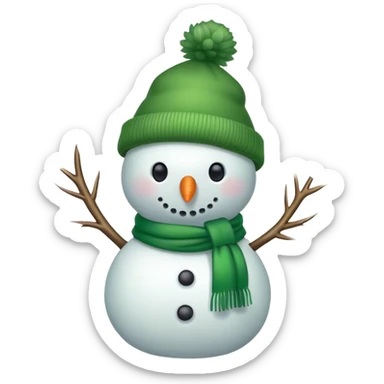 Green snowman with green hat and scarf sticker