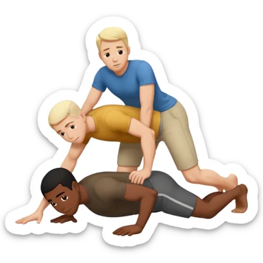 White adult male and black adult male on all fours on top of each other sticker