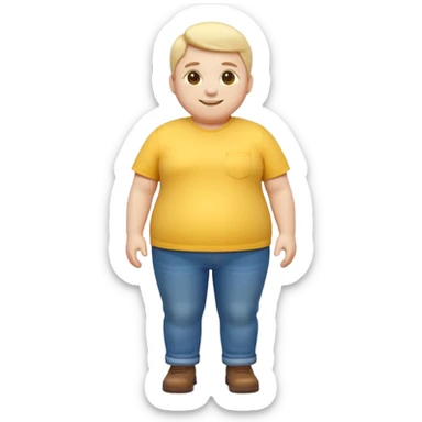 A 3D emoji in iOS emoji aesthetic style of a chubby full-body person standing upright, with round belly, soft features, and a cheerful smile. Glossy texture, bright lighting, minimal white background, friendly and expressive design. sticker