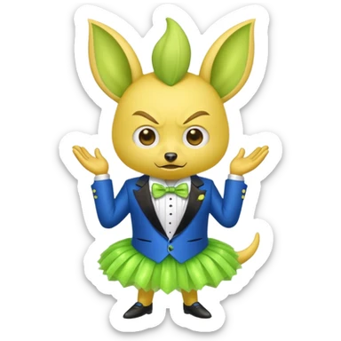 Angry blue banana with ears wearing a sparkly lime green tuxedo and tutu sticker
