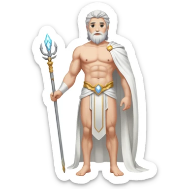 fullbody silverhair shirtless god ZEUS, white robe over shoulder, standing still sticker