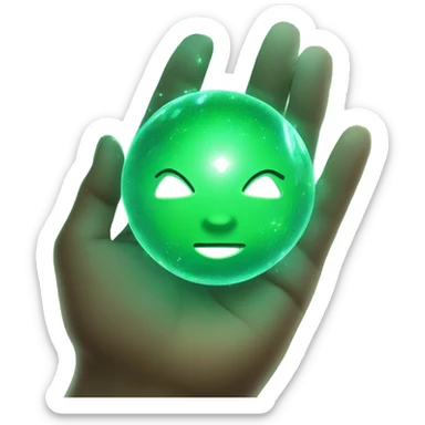 A soft, radiant green aura surrounding the character, with floating sparkles and glowing particles healing nearby allies and making the environment brighter. sticker