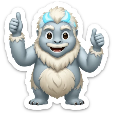 yeti, full body, full fur, thumbs up, smiling, winking sticker
