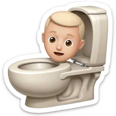Toilet with a human head sticking out of the toilet bowl sticker