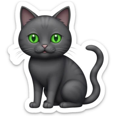 full body gorgeous solid dark grey cat with green eyes, white paws and white whiskers playing sticker