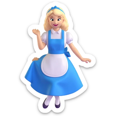 Disney's Alice in Wonderland with a big smile while curtseying in her blue dress with white apron sticker