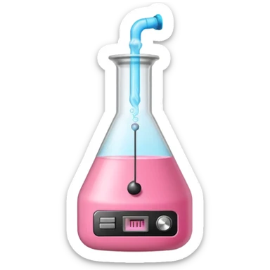 bublegum pink flask beaker with music coming out, as well as a vintage audio speaker sticker