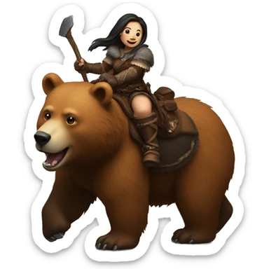 fantasy female dwarf riding a bear sticker