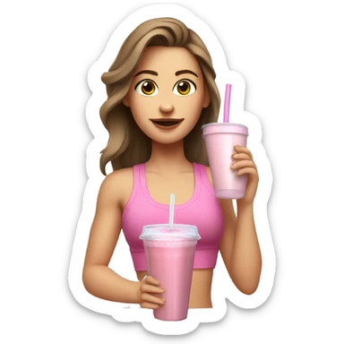 Brown haired white girl in pink croptop drinking protein shake sticker